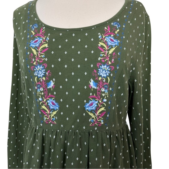 Matilda Jane Green Boho Floral Embroidered Colorful Long Sleeve Blouse Top Small - Picture 5 of 12
